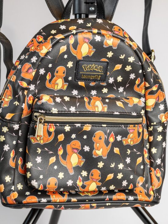 Loungefly Pokémon Charmander Mini Backpack Floral Print Pokemon Black Faux